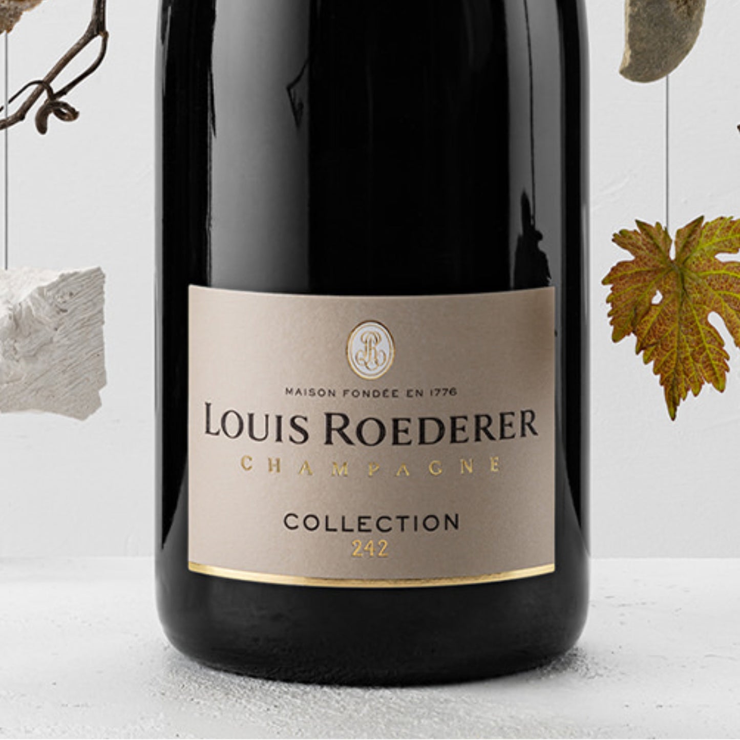 Etikett des Champagners mit goldenem Rand in Nahaufnahme