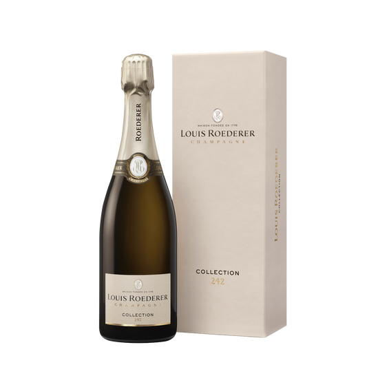 Chamapagnerflasche stehend neben Verpackung